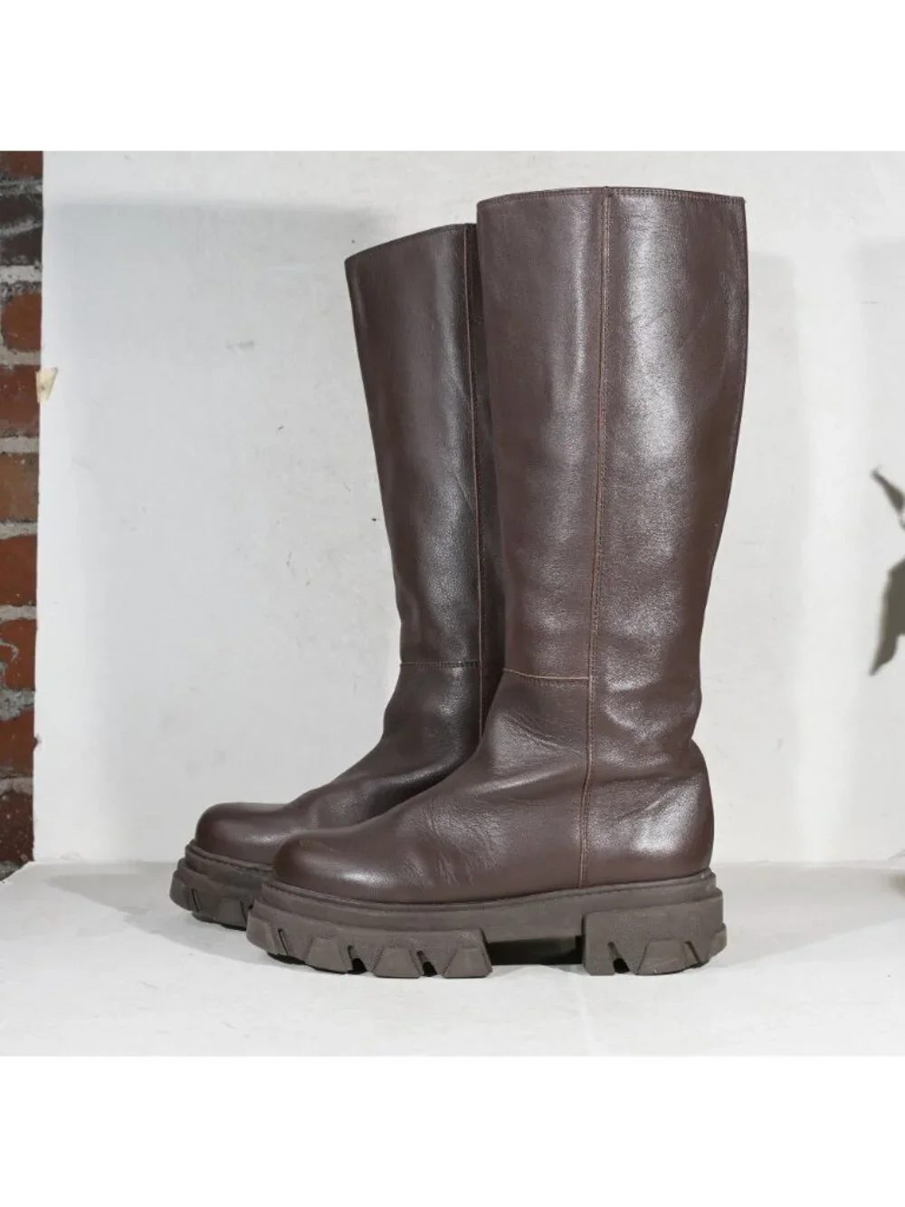 Alohas Brown Leather Chunky Lug Sole Knee High Boots EU 40 US 9 Made in Spain - Picture 2 of 8